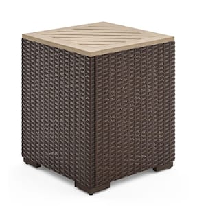 Palm Springs Brown Wicker Rattan and Wood Outdoor Accent Table
