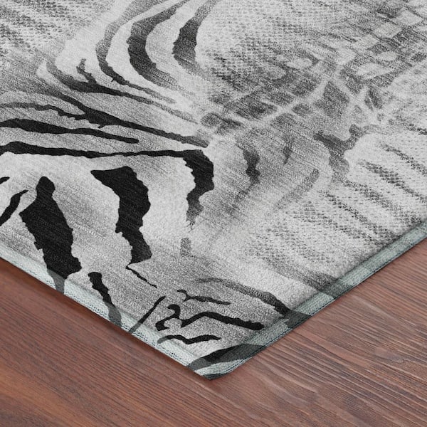 Mayfield Premium Machine Washable Abstract AMF2276 Gray 2 ft. x 7 ft. Runner Rug
