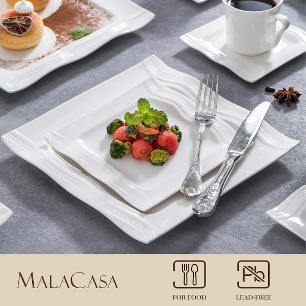 MALACASA Plates and Bowls Sets, 30 Piece Square Guinea