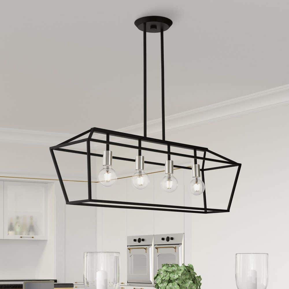 Devone 4-Light Black and Brushed Nickel Linear Chandelier