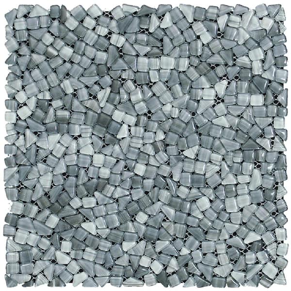 Apollo Tile Dark Gray 11.8 in. x 11.8 in. Pebble Polished Glass Mosaic Tile (4.83 sq. ft./Case)