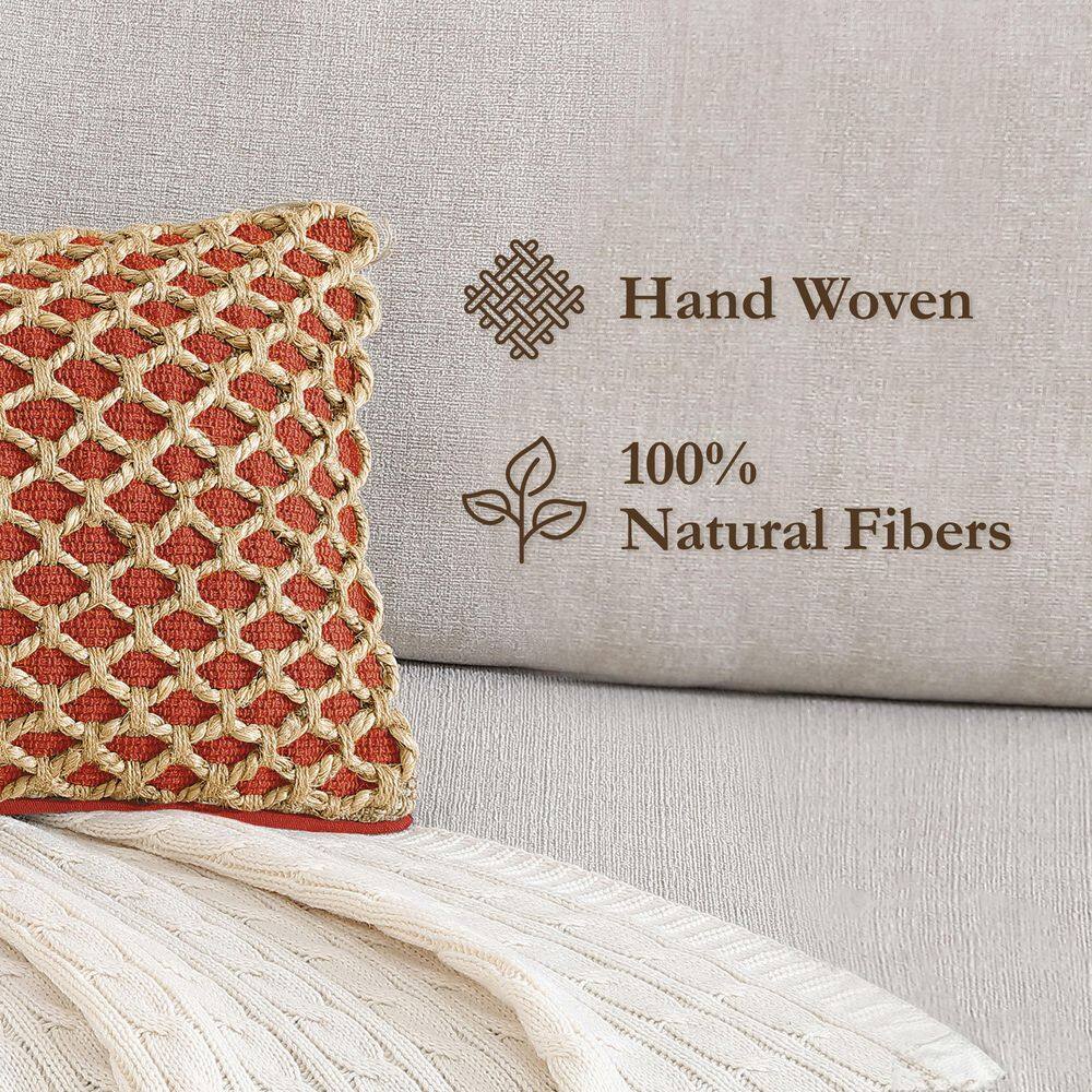 Jada Rectangular Rust Woven Cotton and Jute Pillow