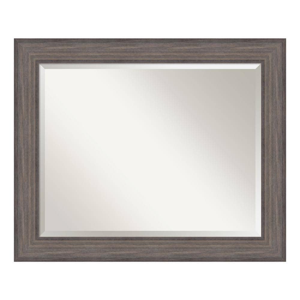 Country Barnwood 33 in. x 27 in. Beveled Rectangle Wood Framed Bathroom Wal