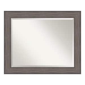 Country Barnwood 33 in. x 27 in. Beveled Rectangle Wood Framed Bathroom Wall Mirror in Gray