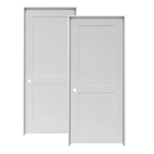 30 in. x 80 in. Craftsman Shaker Primed MDF 2-Panel Right-Hand Hybrid Core Wood Single Prehung Interior Door (2-Pack)