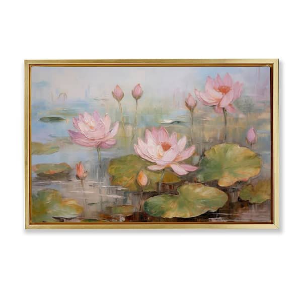 Stupell Industries Water Lilies in Spring by LSR Design Studio Gold Floater Frame Nature Graphic Art Print 21 in. x 31 in.