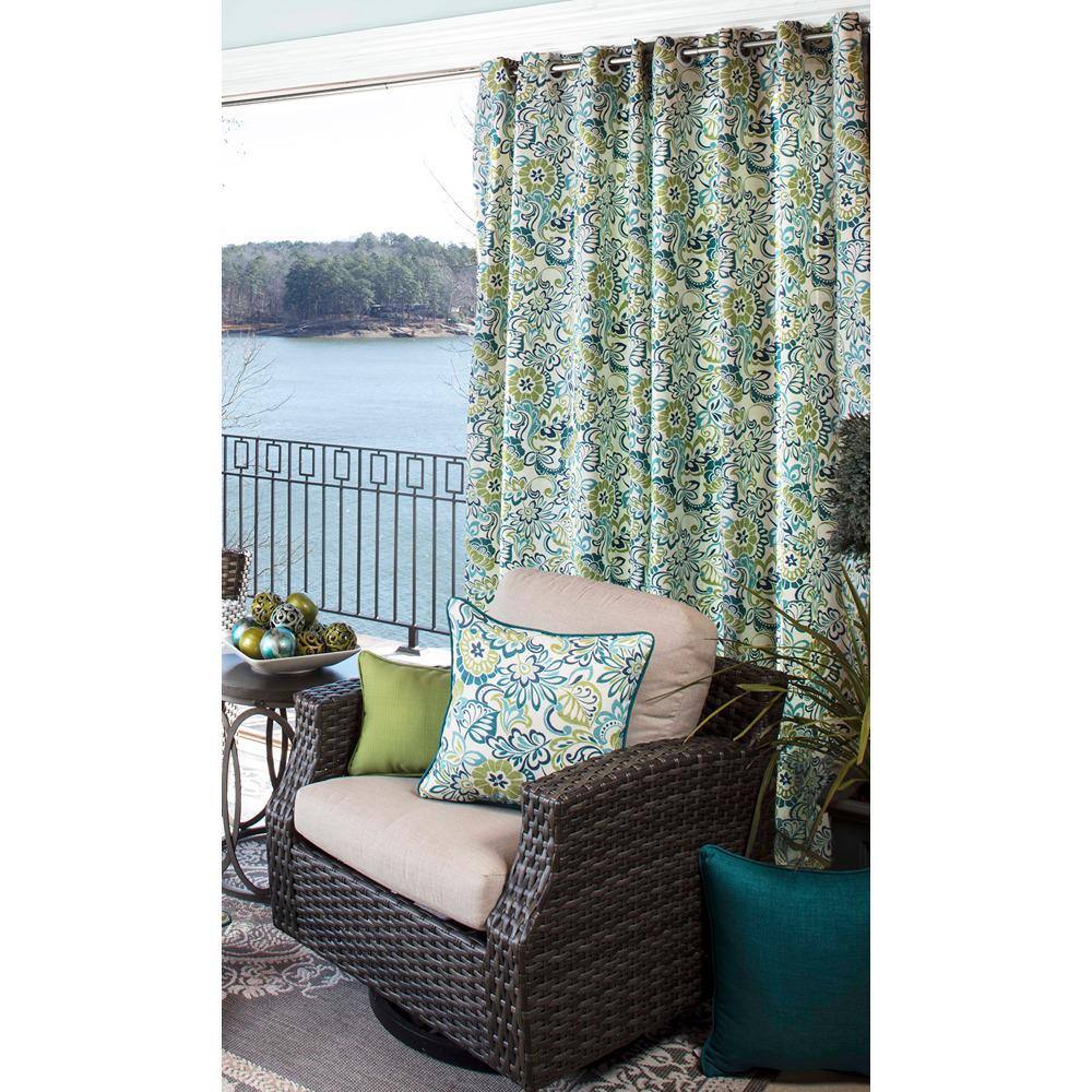 Zoe Blue and Green Floral Embroidered Outdoor Throw Pillows Set