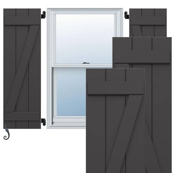 EnduraCore Two Board Joined 10-3/4-in W x 29-in H Board and Batten Composite Shutters Pair in Shadow Mountain