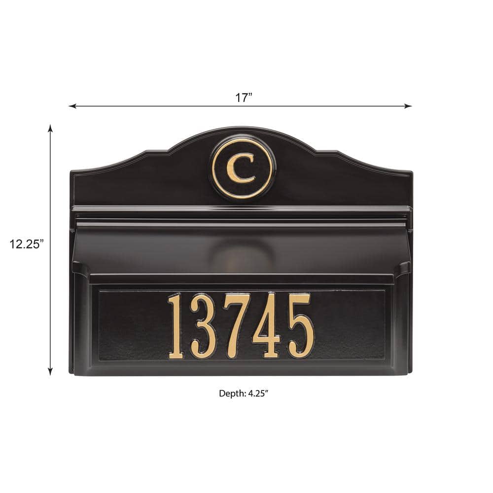 Colonial Black and Gold Aluminum Wall Mounted Mailbox