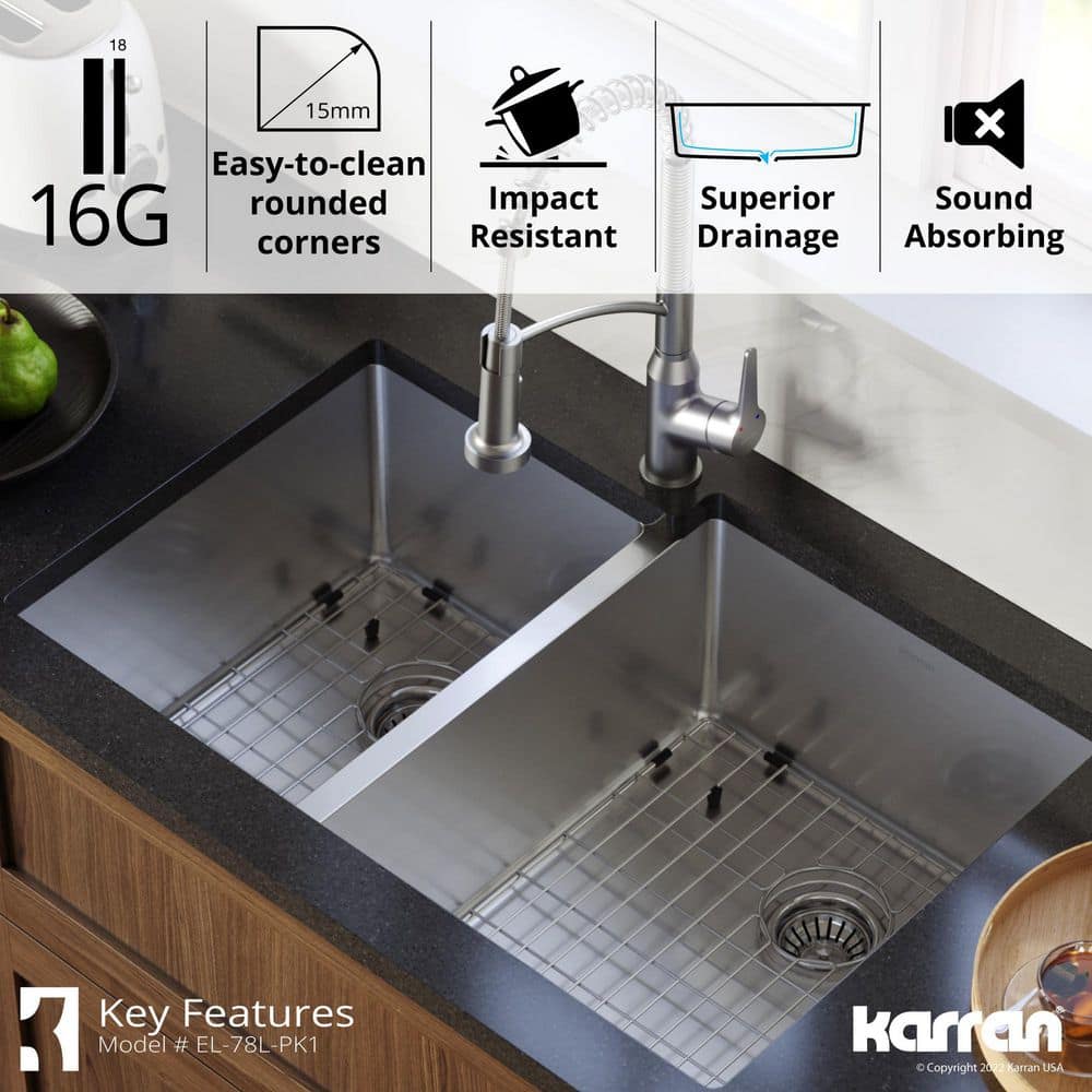 Karran 33'' Stainless Steel Double Bowl Undermount Kitchen Sink