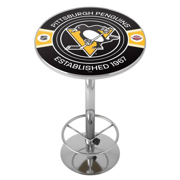 Unbranded Pittsburgh Penguins Patch 27 in. Chrome Round Table Top with Adjustable Foot Rest