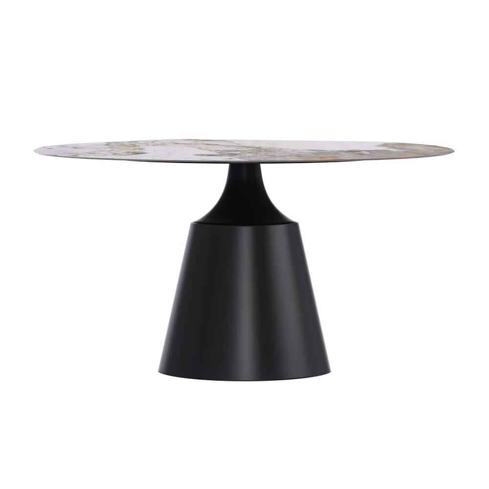 Prynn 60" Round Glass Dining Table with Black Pedestal Base