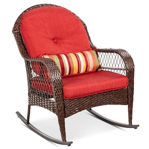 Wicker Outdoor Rocking Chair with Red Cushions