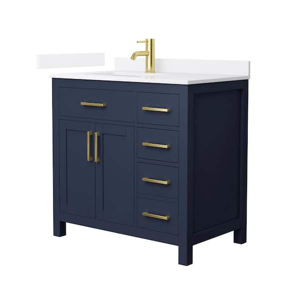 Wyndham Collection Beckett 36 in. Single Freestanding Dark Blue Bath Vanity with White Quartz Top (Assembled)