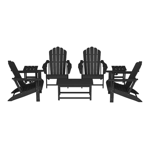 WESTIN OUTDOOR Aderson 7-Piece All Weather Fade Resistant Outdoor Plastic Adirondack Chair Patio Conversation Lounge Set in Black
