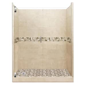 Tuscany Grand Hinged 42 in. x 60 in. x 80 in. Left Drain Alcove Shower Kit in Brown Sugar and Chrome Hardware
