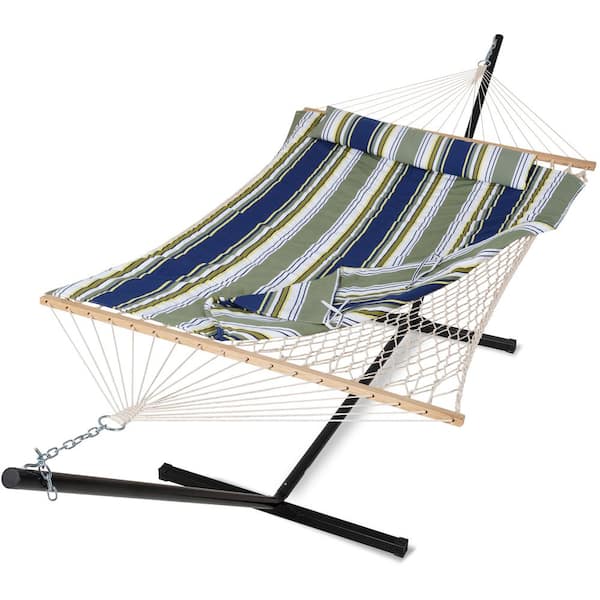 Atesun 10 ft. x 12 ft. Quilted Rope Hammock and 12 ft. Steel Stand with Detachable Pillow, Multi
