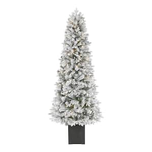 6.5 ft Noble Pine Flocked Potted Christmas Tree