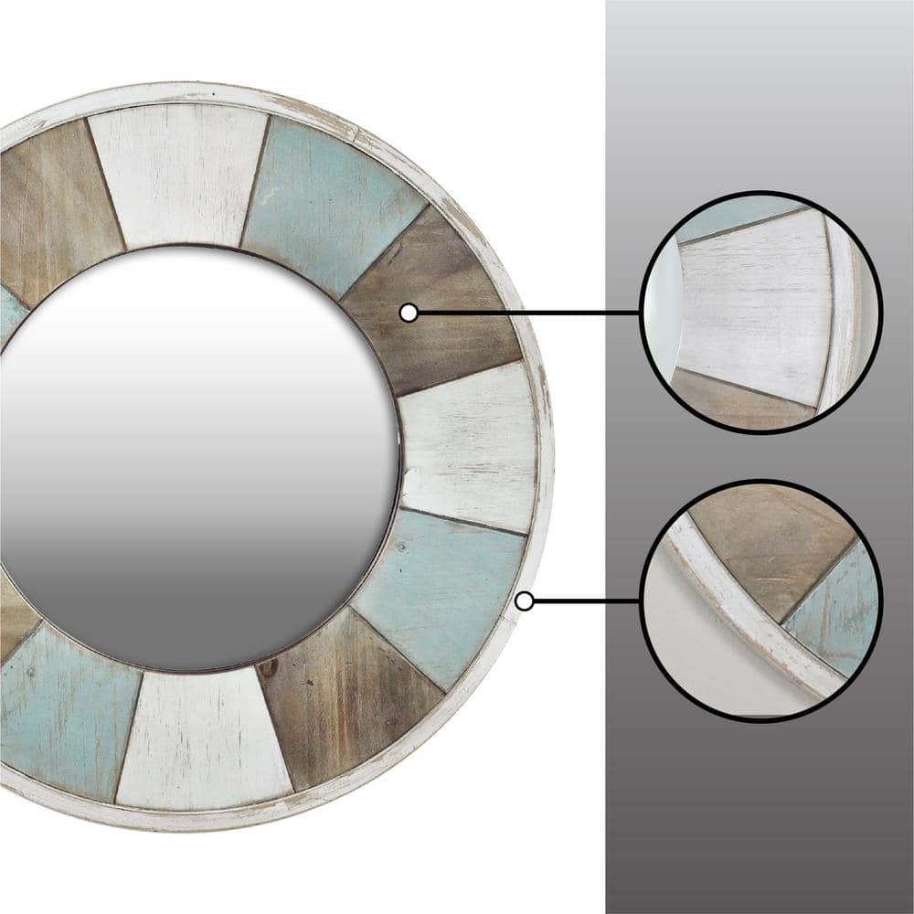 Rustic Cottage Round 29.5" Wall Mirror in Aged Teal and Shabby Wood