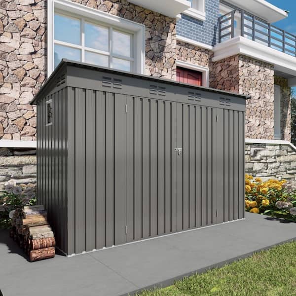 4x9 ft Outdoor Metal Storage Shed with 2 Swing Doors, 6 Vents and Sloped Roof, Weather-Resistant, Coverage Area-36 sq.ft