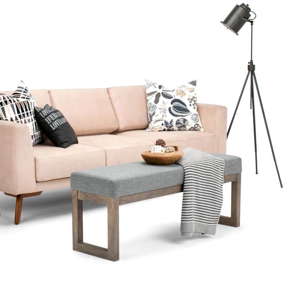 Milltown Gray Linen Upholstered Rectangular Footstool Bench