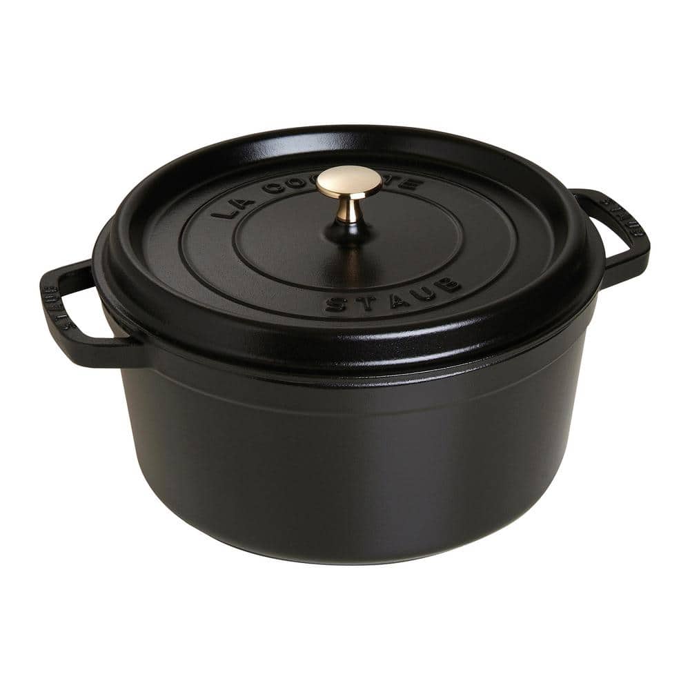 staub Cast Iron 7-qt. Round Cast Iron Dutch Oven in Black with Lid