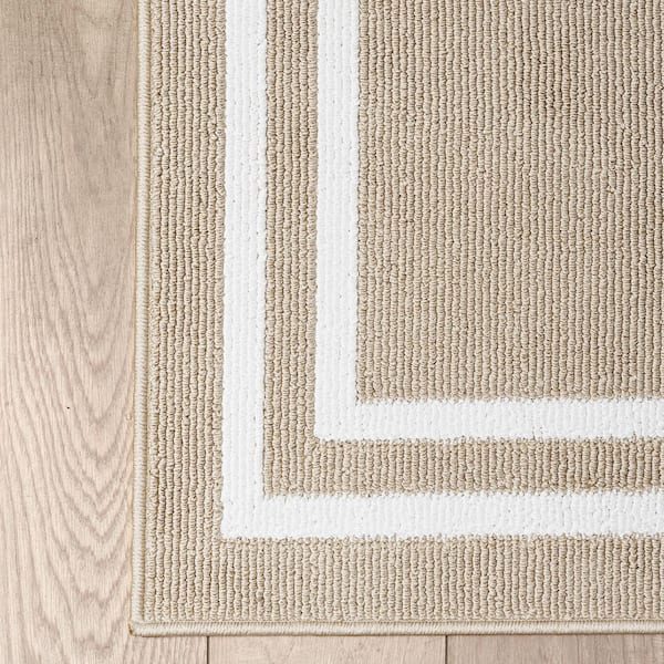 Machine Washable Non-Skid Beige /White  2.2 ft. x 8 ft. All Loop Tufted Area Rug