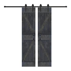 K Series 48 in. x 84 in. Carbon Gray Finished Finished DIY Solid Wood Double Sliding Barn Door with Hardware Kit
