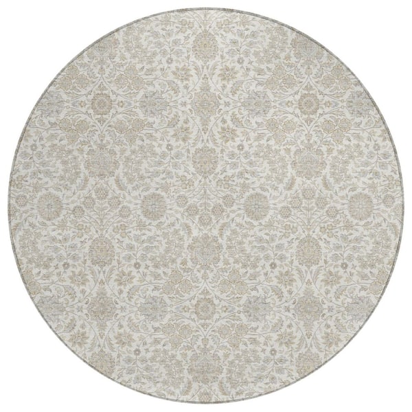 Chantille Machine Washable Indoor/Outdoor Abstract ACN3101 Ivory 8 ft. x 8 ft. Round Rug