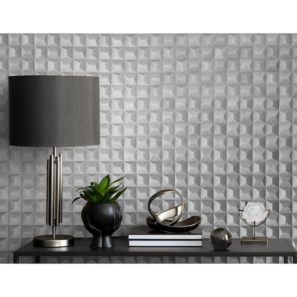 Romero Grey 3D Geometric Wallpaper Sample