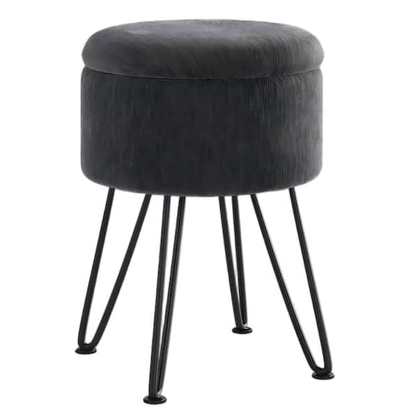 Grey Velvet Makeup Stool Silverwood 18-in H Gray Velvet And Silver Round  Makeup Vanity