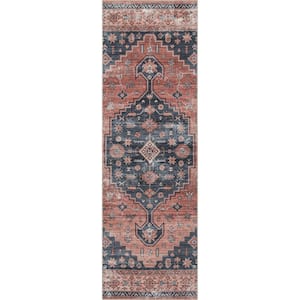 Medallion Bordered Machine Washable Rust 2 ft. 6 in. x 6 ft. Runner Rug Area Rug