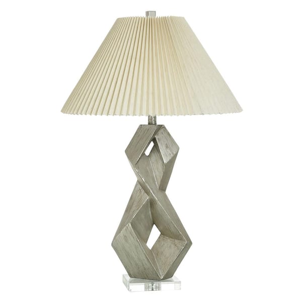 29.75 in. Silver Champagne Transitional 1-Light Standard Floor Lamp for Living Room Linen Drum Shade