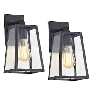 1-Light Black Outdoor Wall Lantern Sconce with Square (1-Pack, Set of 2)