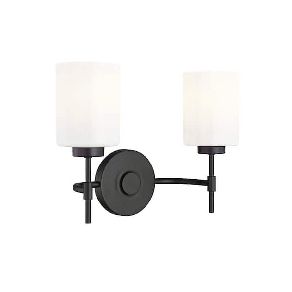 Keylee 15.5 in. 2-Light Matte Black Vanity Light with Opal White Glass