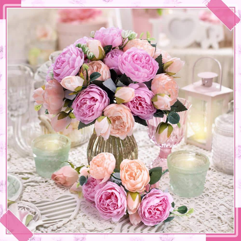 Beige Reusable 12 in. Height Artificial Peony Flowers