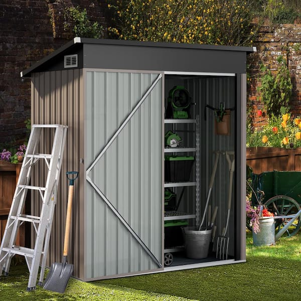 Sizzim 5 ft. W x 2.5 ft. D Gray Metal Storage Shed with Lockable 