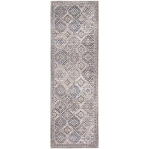 10' Ivory and Tan Floral Power Loom Distressed Washable Runner Rug