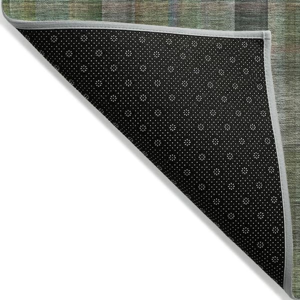 Green, Beige, Gray 2 ft. x 8 ft. Woven Plaid Polyester Runner Indoor / Outdoor Area Rug