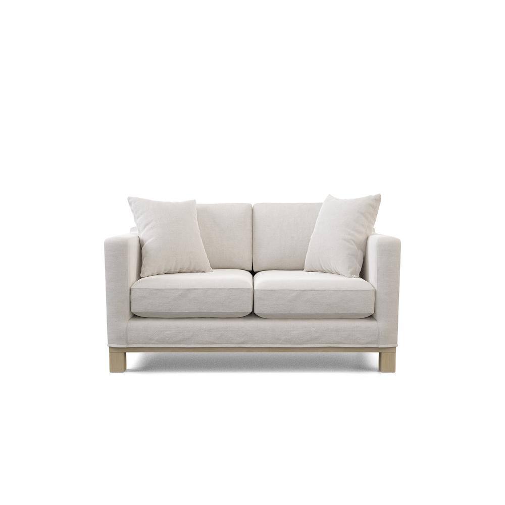 Kay 61 in. Oat Polyester Upholstered 2-Seater Track Arm Loveseat with Wood Base