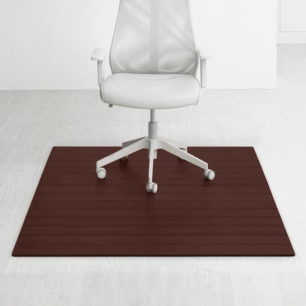 Deluxe Dark Brown Mahogany 48 in. x 60 in. Bamboo Roll-Up Office Chair Mat without Lip
