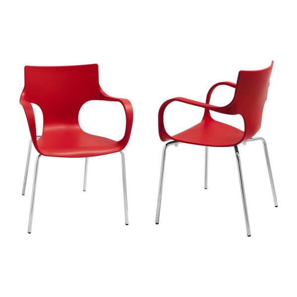 Mod Made Phin Red Plastic Modern Dining Side Chair (Set of 2)