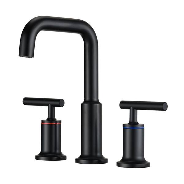 YASINU 8 in. Widespread Double Handle Bathroom Faucet with Drain Kit Included in Matte Black
