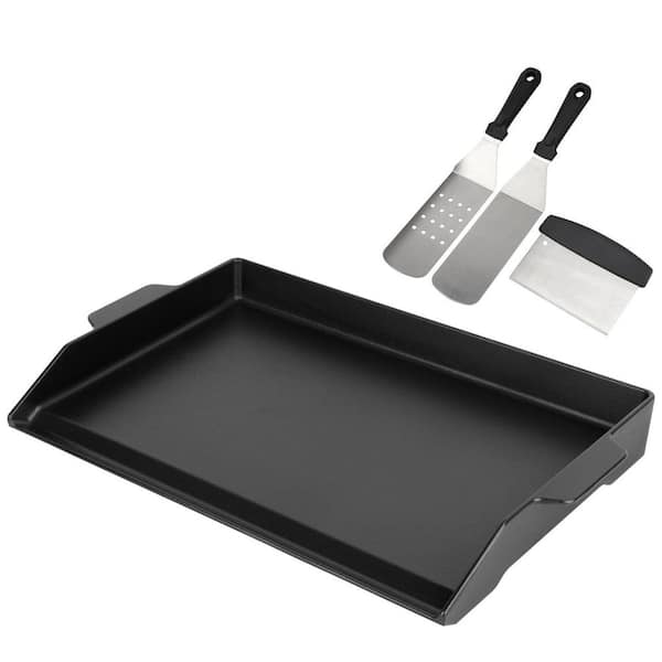 Universal Cast Iron Griddle 23 in. x 16 in. Black Nonstick Pre-Seasoned with Spatula Set for Gas Grill Stove Top