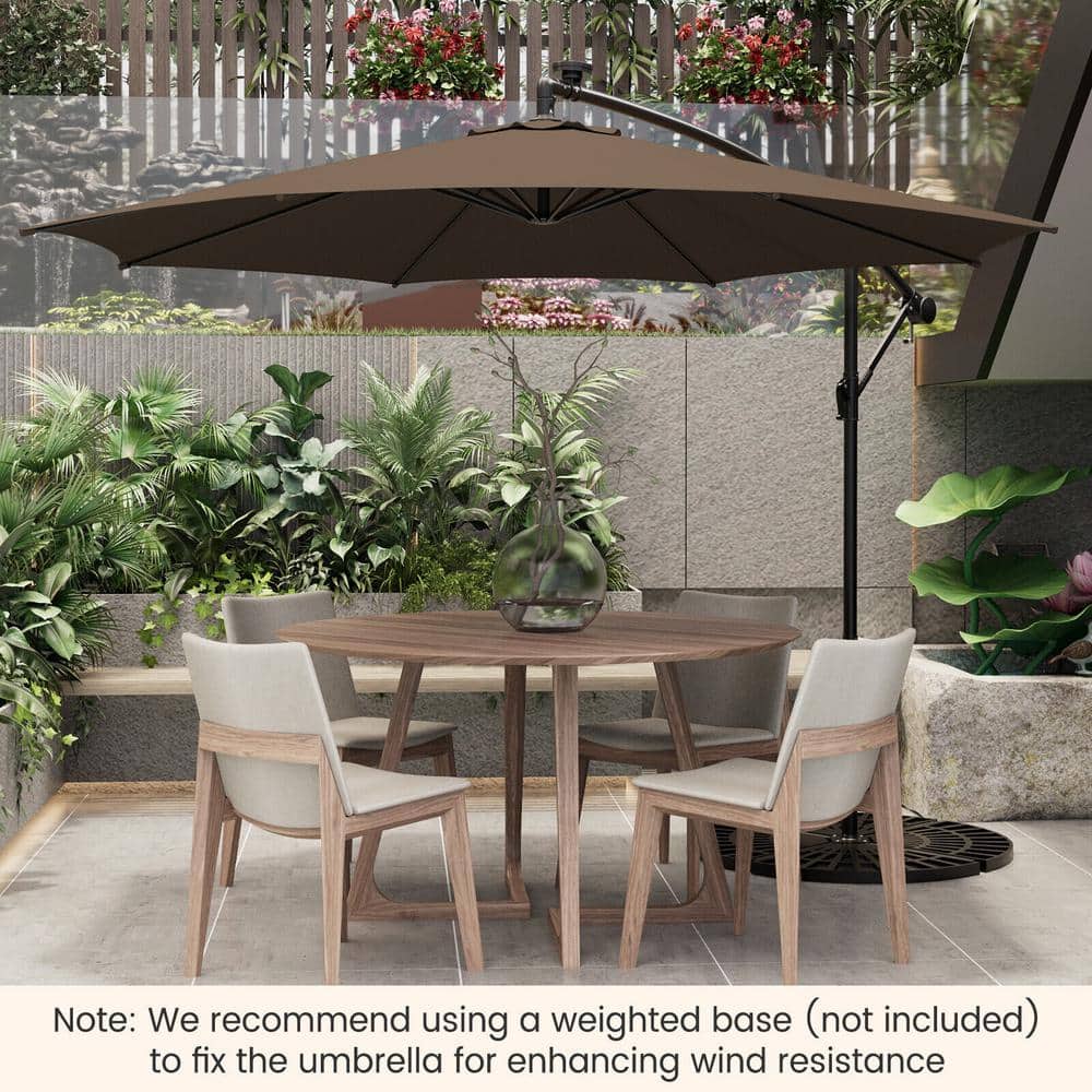 Coffee 10FT Solar-Lighted Cantilever Offset Patio Umbrella