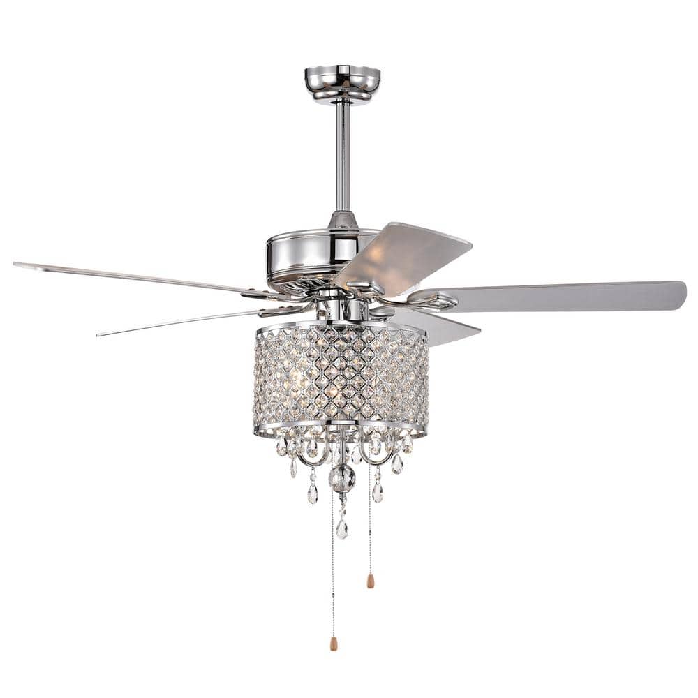 JAZAVA 52 in. 3-Light Indoor Classical Crystal Ceiling Fan Low Profile ...