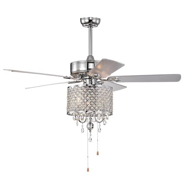JAZAVA 52 in. 3-Light Indoor Classical Crystal Ceiling Fan Low Profile with No Include Bulbs Included