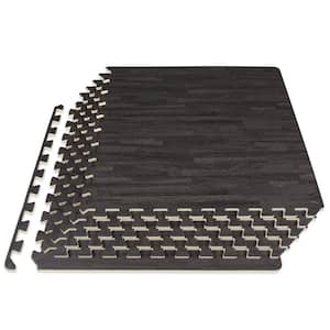 Stalwart Eva Foam Floor Tiles 6-Pack - 24 Sqft Woodgrain Puzzle Mats, Black
