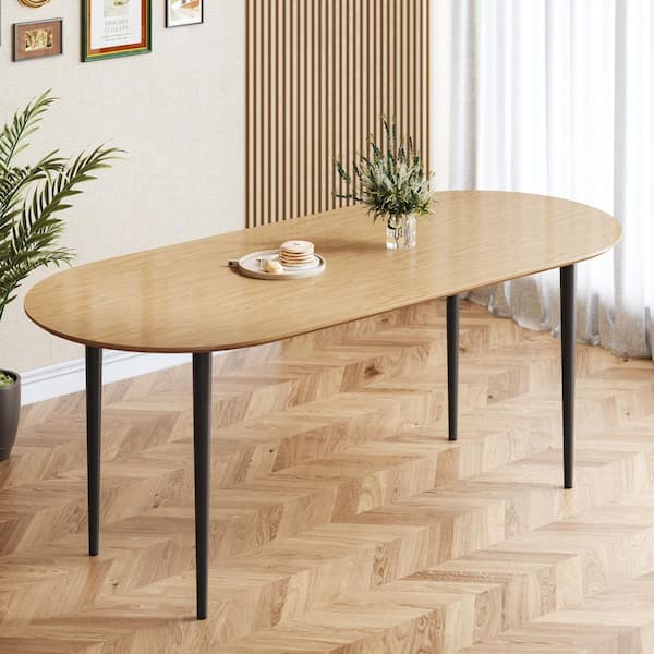 Oval Light Brown Solid Wood 67 in. Kitchen Tables 4 Legs Dining Table Seats 6