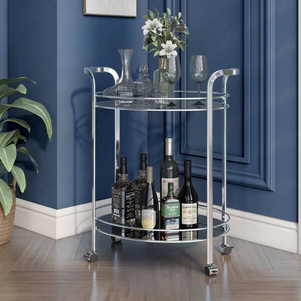 Stan Chrome Serving Cart With Mirrored Shelves